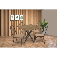 Sala de Jantar Completa Volga c/ Tampo de Madeira 90cm e 4 Cadeiras Noruega Preto/Nogueira - Cappuccino - Kappesberg