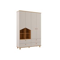 Guarda Roupa Infantil 4 Portas e 4 Gavetas Casinha Off White/Nature - Permóbili Baby