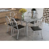 Sala de Jantar Completa Elba c/ Tampo de Vidro 150cm e 6 Cadeiras Holanda Cromada - Courano Preto - Kappesberg