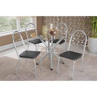 Sala de Jantar Completa Volga c/ Tampo de Vidro 95cm e 4 Cadeiras Holanda Cromada - Courano Preto - Kappesberg