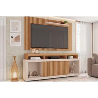 Rack Bancada c/ Painel p/ TV até 60 Pol New Oscar Rodízios 180x174cm Buriti/Off White - Caemmun