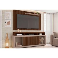 Rack Bancada c/ Painel p/ TV até 60 Pol New Oscar Rodízios 180x174cm Fendi/Havana - Caemmun