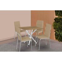 Sala de Jantar Completa Volga c/ Tampo de Madeira 90cm e 4 Cadeiras Amsterdã Cromado/Nogueira - Capuccino - Kappesberg
