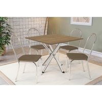 Sala de Jantar Completa Volga c/ Tampo de Madeira 90cm e 4 Cadeiras Noruega Cromado/Nogueira - Capuccino - Kappesberg