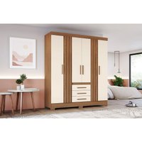 Guarda Roupa Casal 6 Portas e 3 Gavetas c/ Pés Briz B375 Nature/Off White - Henn
