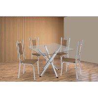 Sala de Jantar Completa Volga c/ Tampo de Vidro 90cm e 4 Cadeiras Florença Cromada - Courano Capuccino - Kappesberg