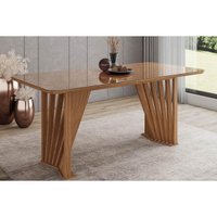 Mesa de Sala Jantar Adriana SC46 c/ Tampo Madeirado c/ Vidro Curvo 200x80cm Nature - Henn