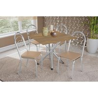 Sala de Jantar Completa Volga c/ Tampo de Madeira 90cm e 4 Cadeiras Holanda Cromado/Nogueira - Bege - Kappesberg