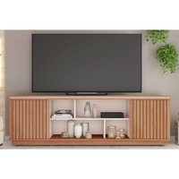 Rack Bancada p/ TV até 75 Pol Simetria c/ Nichos e Rodizios 180cm Freijo/Off White - Caemmun