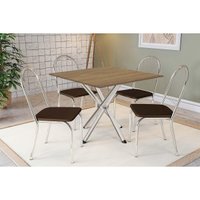 Sala de Jantar Completa Volga c/ Tampo de Madeira 90cm e 4 Cadeiras Noruega Cromado/Nogueira - Marrom - Kappesberg