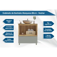 Gabinete de Banheiro Balcão Marquesa c/ 1 Gaveta e 1 Nicho 80cm Branca/Nature - Nesher