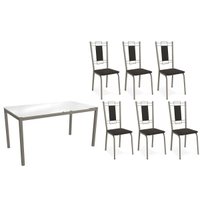 Conjunto: Mesa de Cozinha Reno c/ Tampo de Vidro 150cm e 4 Cadeiras Florença Niquel - Courano Preto - Kappesberg