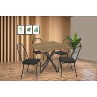 Conjunto: Mesa Sala Jantar Volga c/ Tampo de Madeira 90cm e 4 Cadeiras Noruega Preto/Nogueira - Preto - Kappesberg