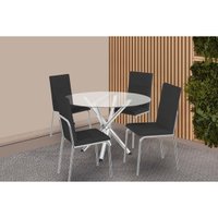 Conjunto: Mesa Sala Jantar Volga c/ Tampo de Vidro 95cm e 4 Cadeiras Amsterdã Cromada - Courano Preto - Kappesberg