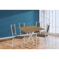 Conjunto: Mesa Sala Jantar Volga c/ Tampo de Madeira 90cm e 4 Cadeiras Florença Cromado/Nogueira - Marrom - Kappesberg