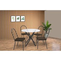 Conjunto: Mesa Sala Jantar Volga c/ Tampo de Vidro 95cm e 4 Cadeiras Noruega Preto - Marrom - Kappesberg