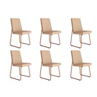 Kit 6 Cadeiras Sala Jantar Lira 1752 6 Uni Rose/Linho Areia/Courano Caramelo - Carraro