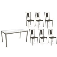 Conjunto: Mesa Sala Jantar Reno c/ Tampo de Vidro 150cm e 4 Cadeiras Florença Niquel - Courano Marrom - Kappesberg