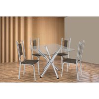 Kit 4 Cadeiras Sala Jantar Volga c/ Tampo de Vidro 90cm e 4 Cadeiras Florença Cromada - Courano Marrom - Kappesberg