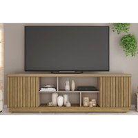 Rack Bancada p/ TV até 75 Pol Simetria c/ Nichos e Rodizios 180cm Lamina Mel/Cacao - Caemmun