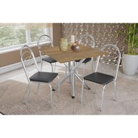 Conjunto: Mesa Sala Jantar Volga c/ Tampo de Madeira 90cm e 4 Cadeiras Holanda Cromado/Nogueira - Preto - Kappesberg