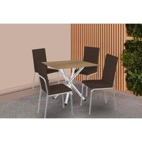 Conjunto: Mesa de Cozinha Volga c/ Tampo de Madeira 90cm e 4 Cadeiras Amsterdã Cromado/Nogueira - Marrom - Kappesberg