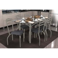 Conjunto: Mesa de Cozinha Elba c/ Tampo de Vidro 150cm e 6 Cadeiras Portugal Niquel - Courano Preto - Kappesberg