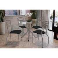 Conjunto: Mesa de Cozinha Volga c/ Tampo de Vidro 95cm e 4 Cadeiras Portugal Niquel - Courano Preto - Kappesberg