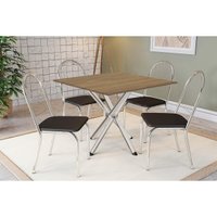 Conjunto: Mesa de Cozinha Volga c/ Tampo de Madeira 90cm e 4 Cadeiras Noruega Cromado/Nogueira - Preto - Kappesberg