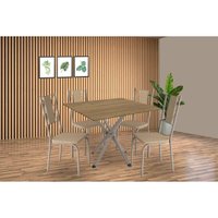 Conjunto: Mesa de Cozinha Volga c/ Tampo de Madeira 90cm e 4 Cadeiras Lisboa Niquel/Nogueira - Bege - Kappesberg