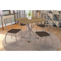 Conjunto: Mesa de Cozinha Volga c/ Tampo de Madeira 90cm e 4 Cadeiras Portugal Niquel/Nogueira - Marrom - Kappesberg