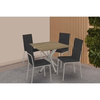 Conjunto: Mesa Sala Jantar Volga c/ Tampo de Madeira 90cm e 4 Cadeiras Amsterdã Niquel - Preto - Kappesberg