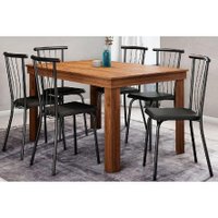 Conjunto: Mesa de Cozinha 1543 c/ Tampo Madeirado 136x80cm e 6 Cadeiras 154 Freijo - Preto/Courano Preto - Carraro