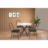 Conjunto: Mesa Sala Jantar Volga c/ Tampo de Vidro 95cm e 4 Cadeiras Noruega Preto - Preto - Kappesberg