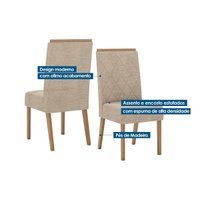 Conjunto: Mesa de Cozinha Dora c/ Tampo Madeirado 90x90cm e 4 Cadeiras Nina Nature/Off White - Suede Marrom - Henn