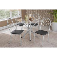 Kit 4 Cadeiras Sala Jantar Volga c/ Tampo de Vidro 90cm e 4 Cadeiras Holanda Cromada - Courano Preto - Kappesberg