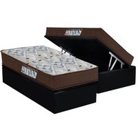 Cama Box Baú Solteiro: Colchão Espuma Ortobom D45 / EP ISO 150 Mega Firme + Base CRC Suede Black(88x188)