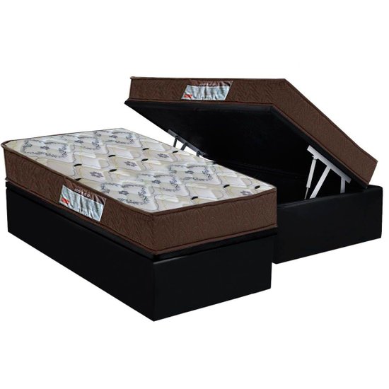 Cama Box Baú Solteiro: Colchão Ortopédico Ortobom D45 / EP ISO 150 Mega Firme + Base CRC Suede Black(88x188)