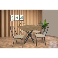 Conjunto: Mesa de Cozinha Volga c/ Tampo de Madeira 90cm e 4 Cadeiras Noruega Preto/Nogueira - Bege - Kappesberg