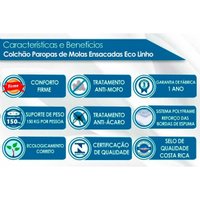 Cama Box Baú c/ Auxiliar Solteiro: Colchão Molas Paropas Ensacadas Eco Linho + Base CRC Courano Branco (88x188)