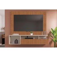 Painel Quarto p/ TV até 55 pol Brasil c/ Nichos 136x122cm Freijo/Off White - Caemmun