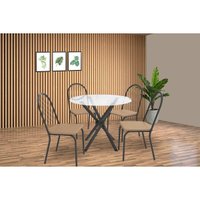 Conjunto: Mesa de Cozinha Volga c/ Tampo de Vidro 95cm e 4 Cadeiras Noruega Preto - Capuccino - Kappesberg