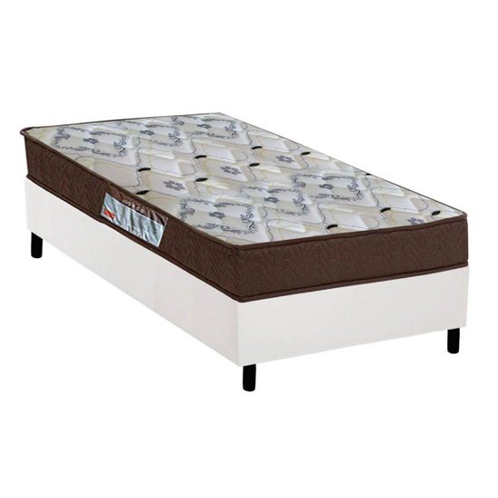 Cama Box Solteiro: Colchão Espuma Ortobom D45/EP Anatômico Fort Tech ISO 150 + Base CRC Courano White(78x188)