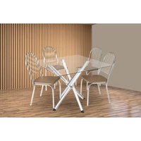 Conjunto: Mesa Sala Jantar Volga c/ Tampo de Vidro 90cm e 4 Cadeiras Noruega Cromada - Courano Capuccino - Kappesberg
