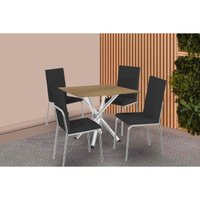 Conjunto: Mesa de Cozinha Volga c/ Tampo de Madeira 90cm e 4 Cadeiras Amsterdã Cromado/Nogueira - Preto - Kappesberg