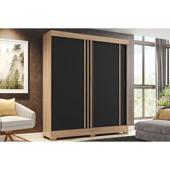 Guarda Roupa Solteiro 2 Portas de Correr e 2 Gavetas c/ Pés Briz B353 Flex Jequitiba/Jequitiba ou Preto - Henn