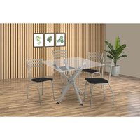 Kit 4 Cadeiras Sala Jantar Volga c/ Tampo de Vidro 90cm e 4 Cadeiras Portugal Niquel - Courano Preto - Kappesberg