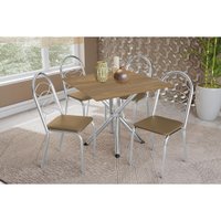 Conjunto: Mesa de Cozinha Volga c/ Tampo de Madeira 90cm e 4 Cadeiras Holanda Cromado/Nogueira - Capuccino - Kappesberg