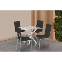 Conjunto: Mesa de Cozinha Volga c/ Tampo de Vidro 90cm e 4 Cadeiras Amsterdã Cromada - Courano Preto - Kappesberg