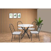 Conjunto: Mesa de Cozinha Volga c/ Tampo de Vidro 95cm e 4 Cadeiras Noruega Preto - Branco - Kappesberg